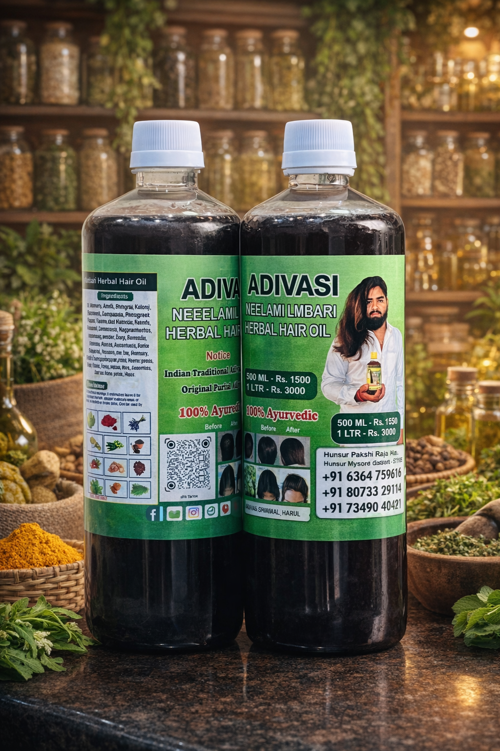 Adivasi Natural Hair Oil (2 Bottles) 1000ML