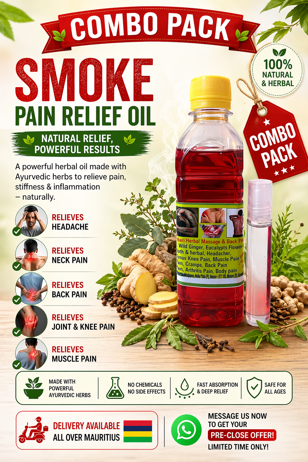 Adikesh Smoke Pain Relief Oil - Working In 6-7 Days (Combo)